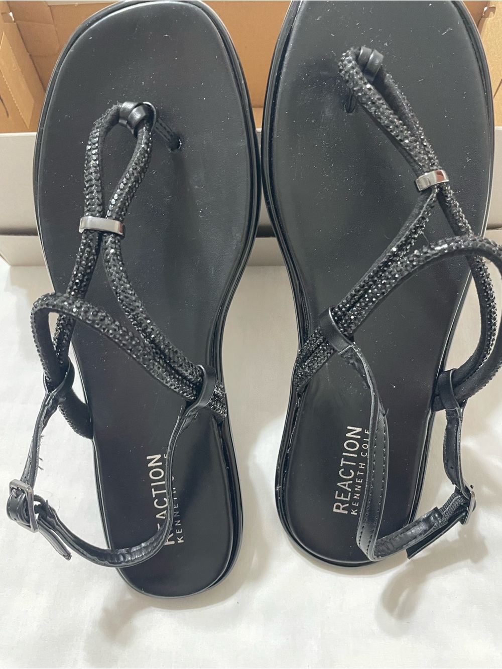 Kenneth Cole Reaction Black Jeweled T-Strap Sandals